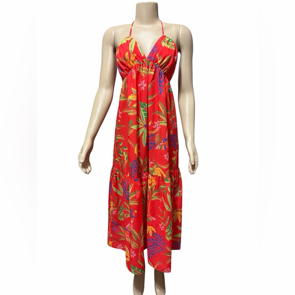 Chelsea & Violet Sz 4 Turner Halter Midi Dress Tropical Floral Smocked Tiered